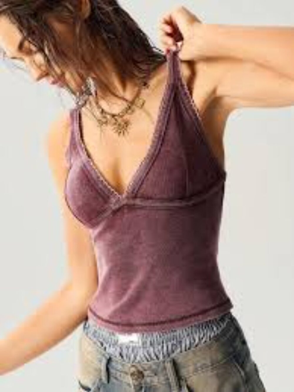 SHEIN Plum Ribbed Open Back Tank Top S Y2K Lace Detailing Back Cut Out